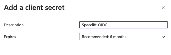 Define client secret Description and Expires duration.