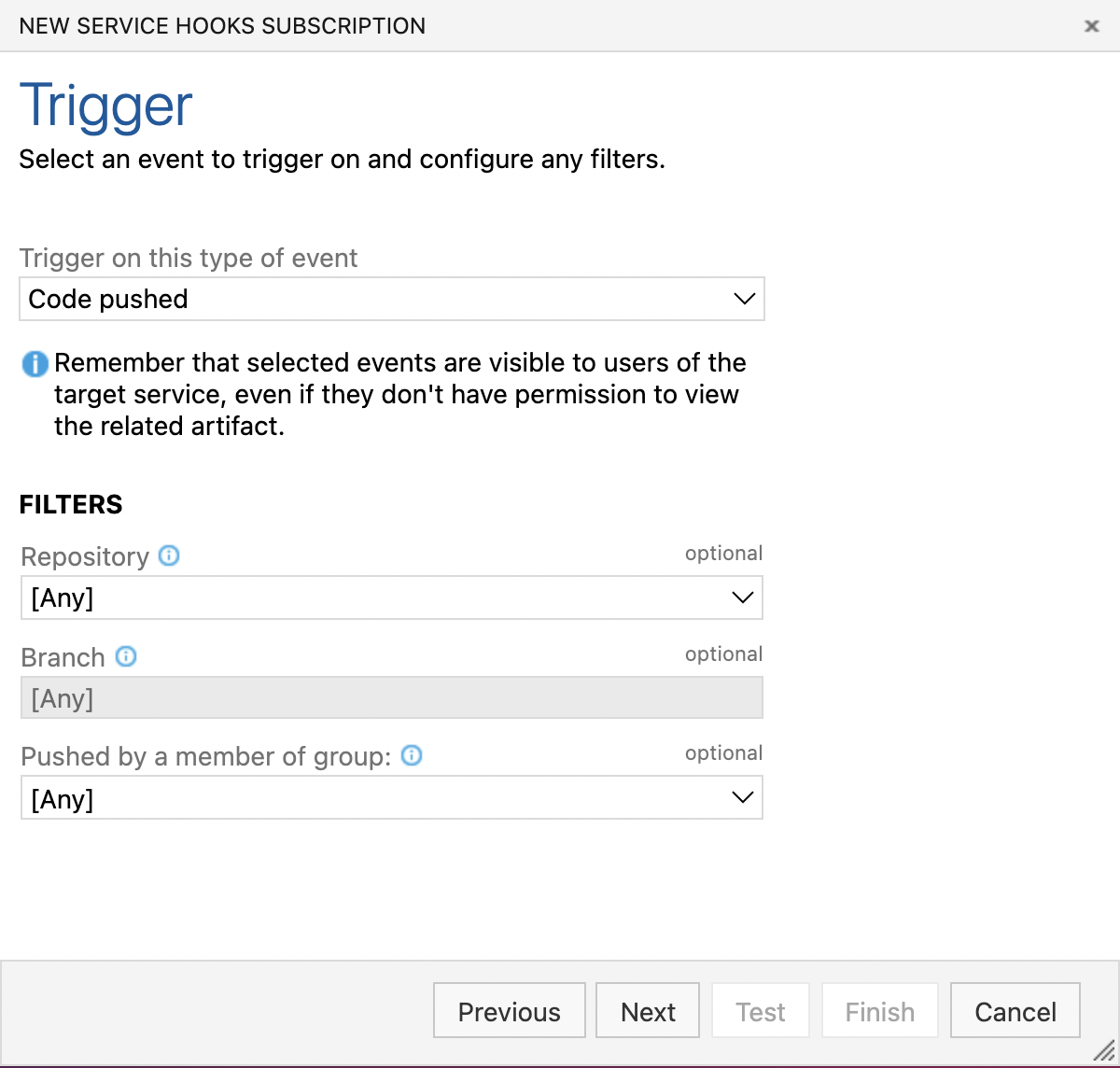 Creating Code pushed webhook integration in Azure DevOps