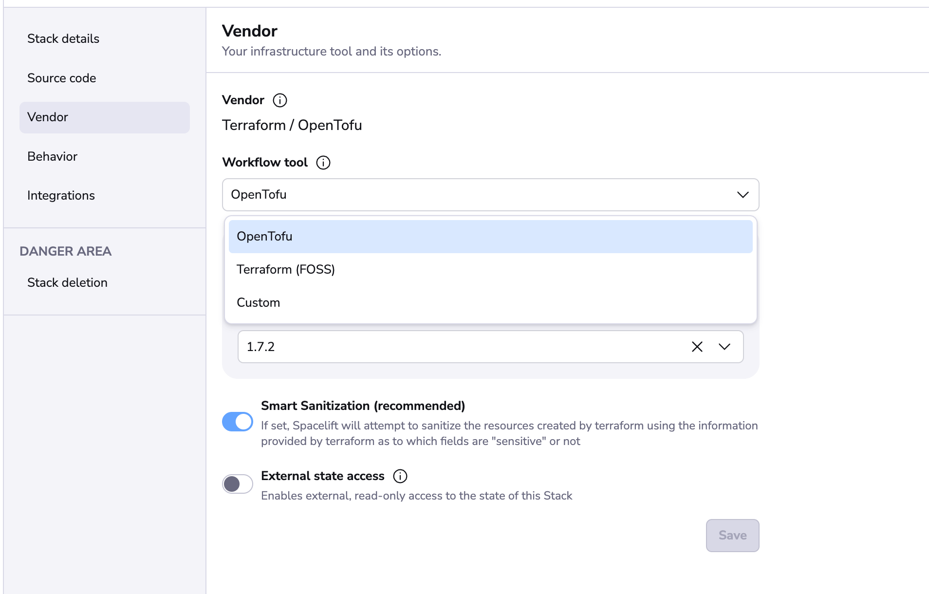 Workflow tool Stack setting